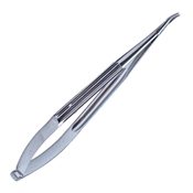 Precision Needle Holder Extra Delicate Curved 6mm Jaws Without Lock On Longitudinal Serrated Handle Overall Length 4.8" (123mm) 